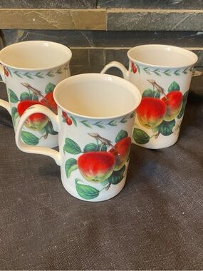 Roy Kirkham White Bone China “Redoule fruit “ Mugs - Set of 3